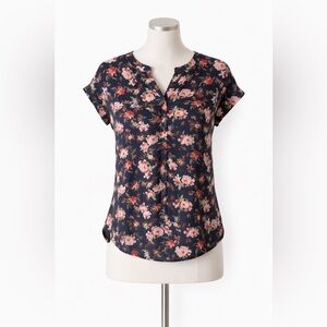 Philosophy Floral Blouse Small Navy Blue Pink Red V Neck Flowy Boho Romantic Top